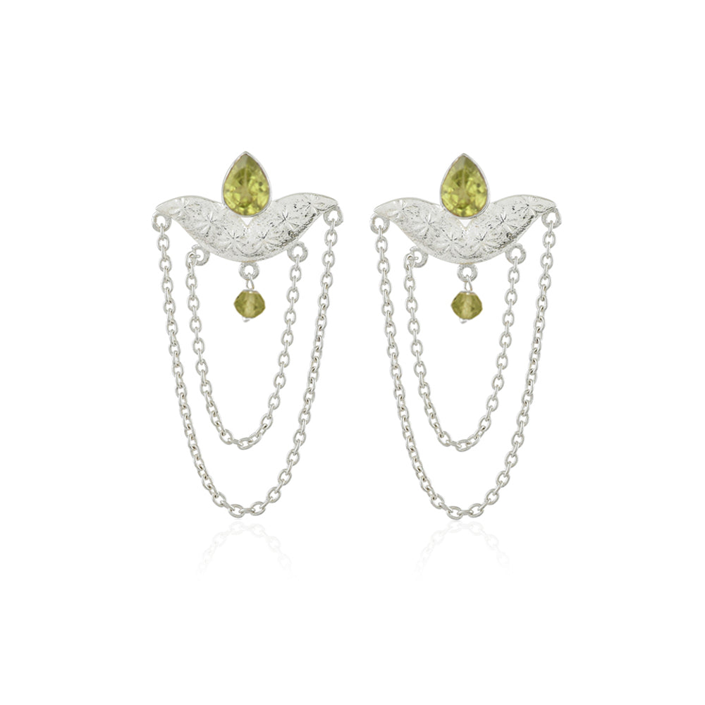 String Silver Earrings with Peridot