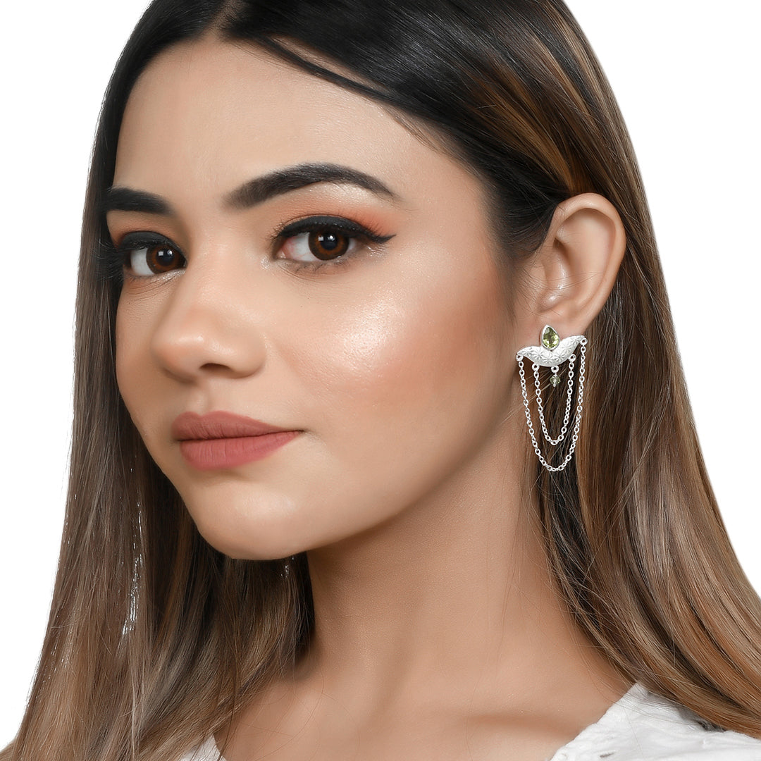 String Silver Earrings with Peridot