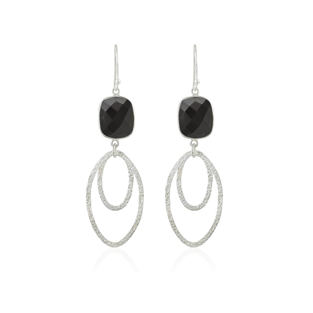 Ovate Silver Earrings with Black Onyx
