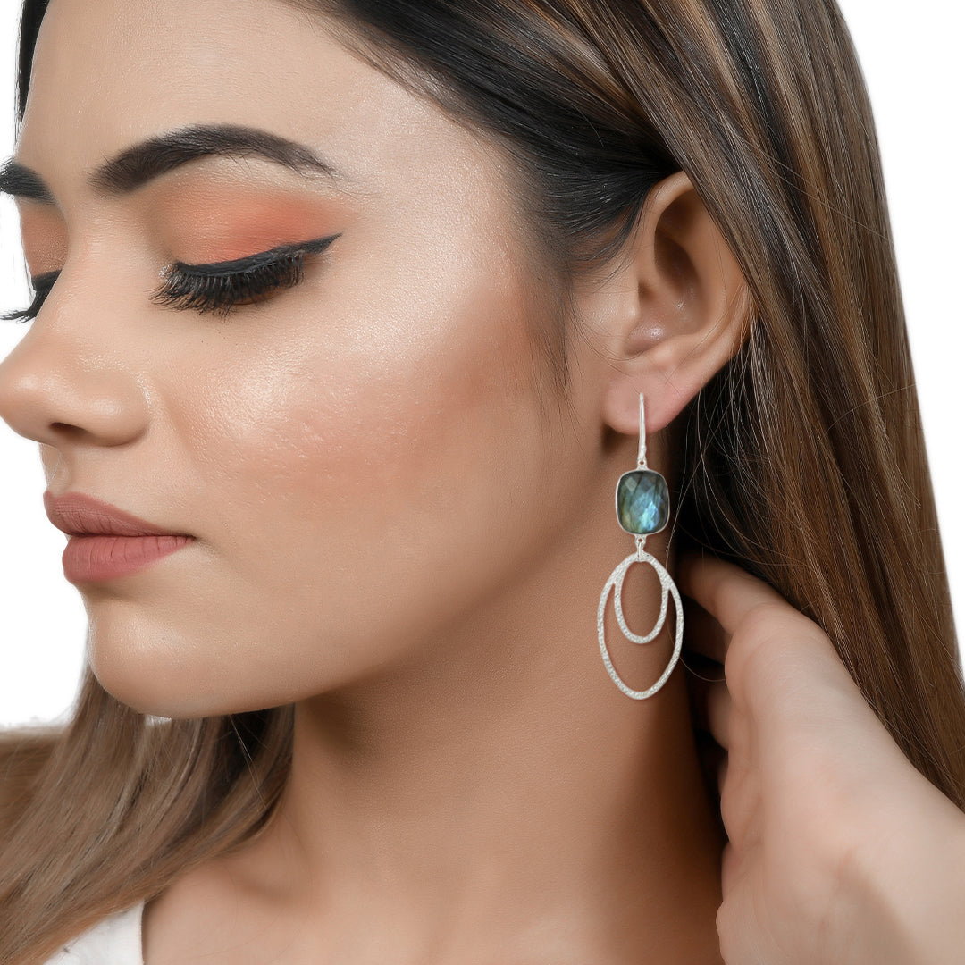Ovate Silver Earrings with Labradorite