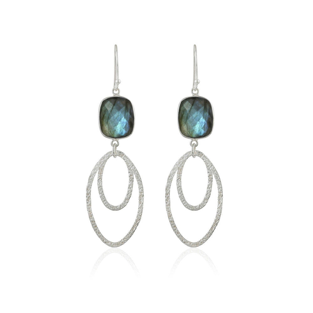 Ovate Silver Earrings with Labradorite