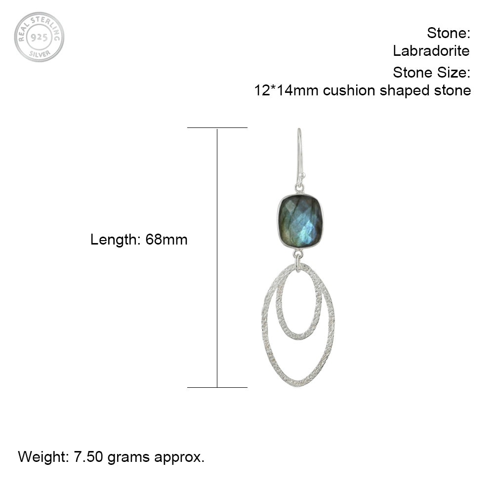 Ovate Silver Earrings with Labradorite