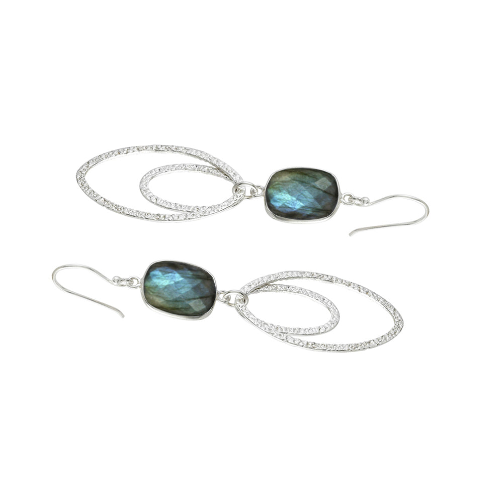 Ovate Silver Earrings with Labradorite