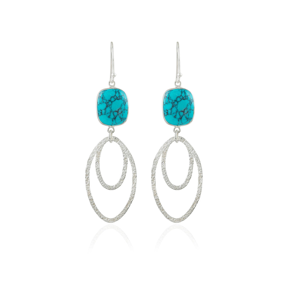 Ovate Silver Earrings with Turquoise