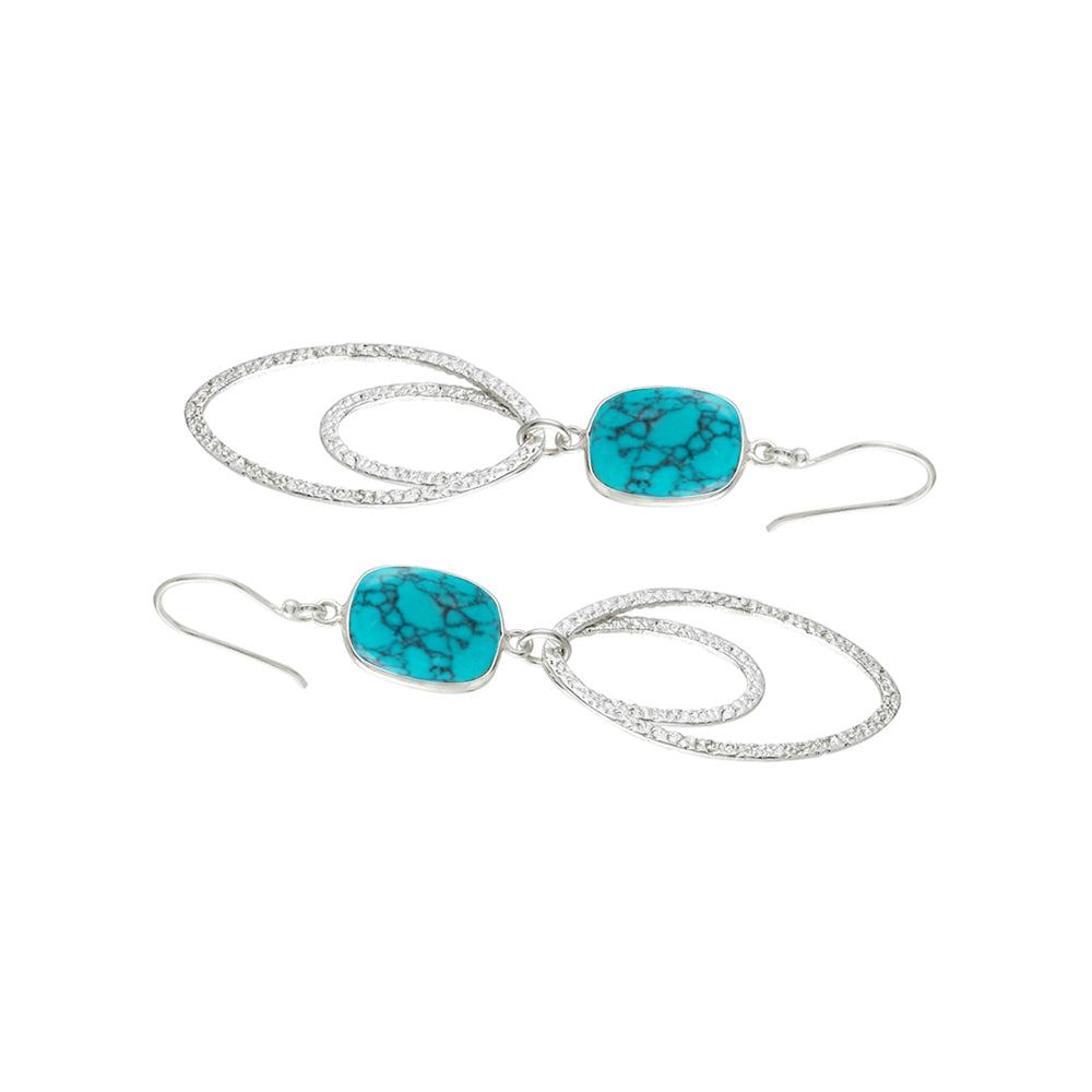 Ovate Silver Earrings with Turquoise