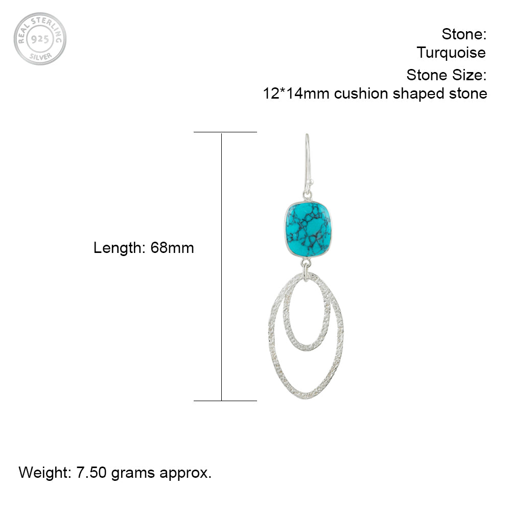 Ovate Silver Earrings with Turquoise