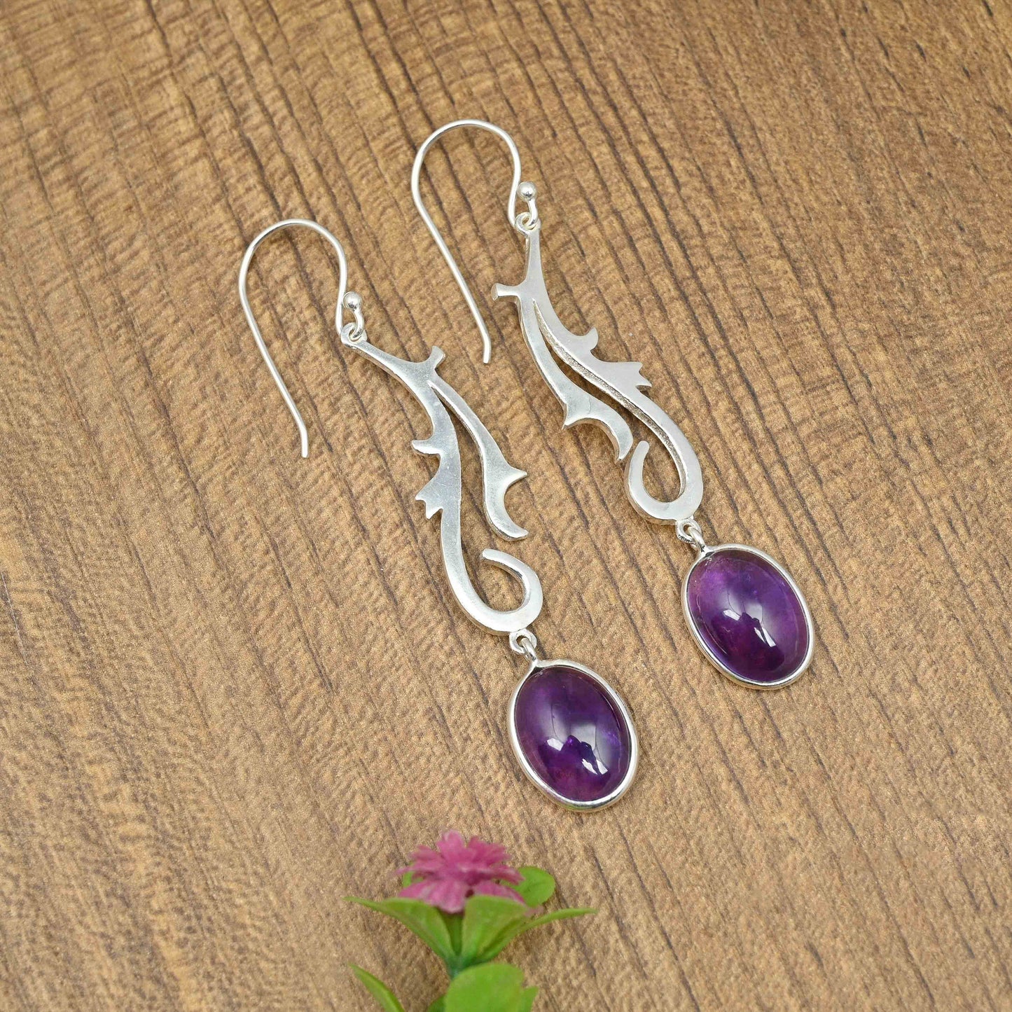 Spunky Silver Earrings with Amethyst