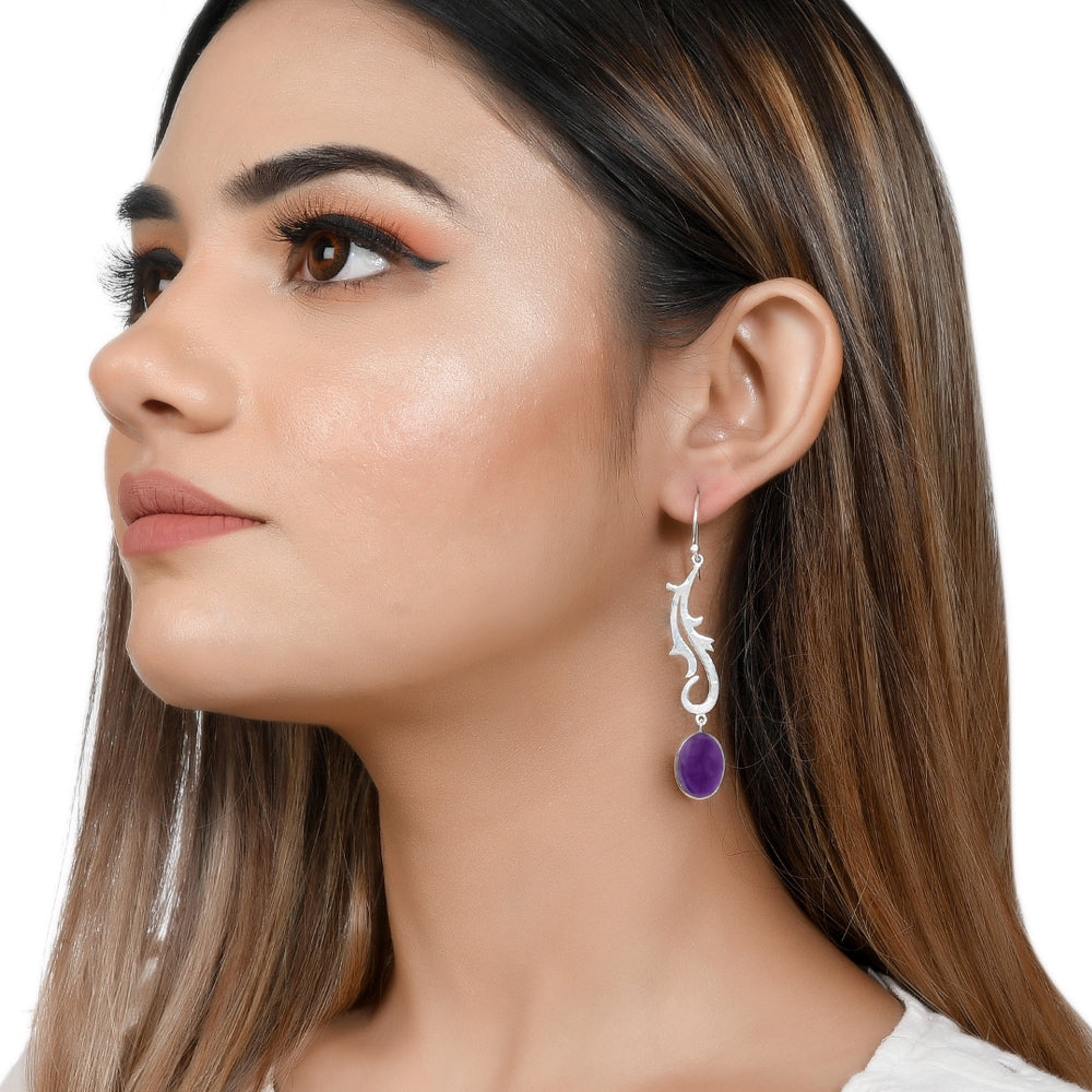 Spunky Silver Earrings with Amethyst