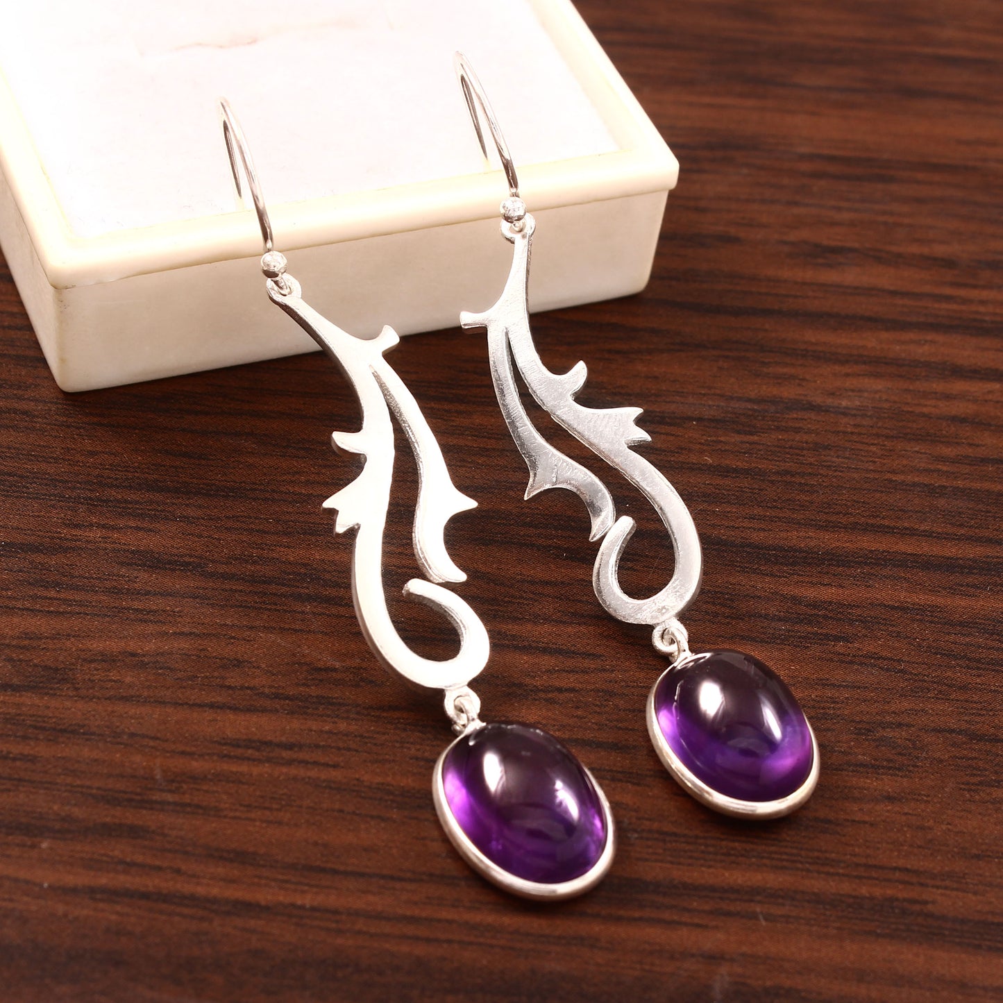 Spunky Silver Earrings with Amethyst