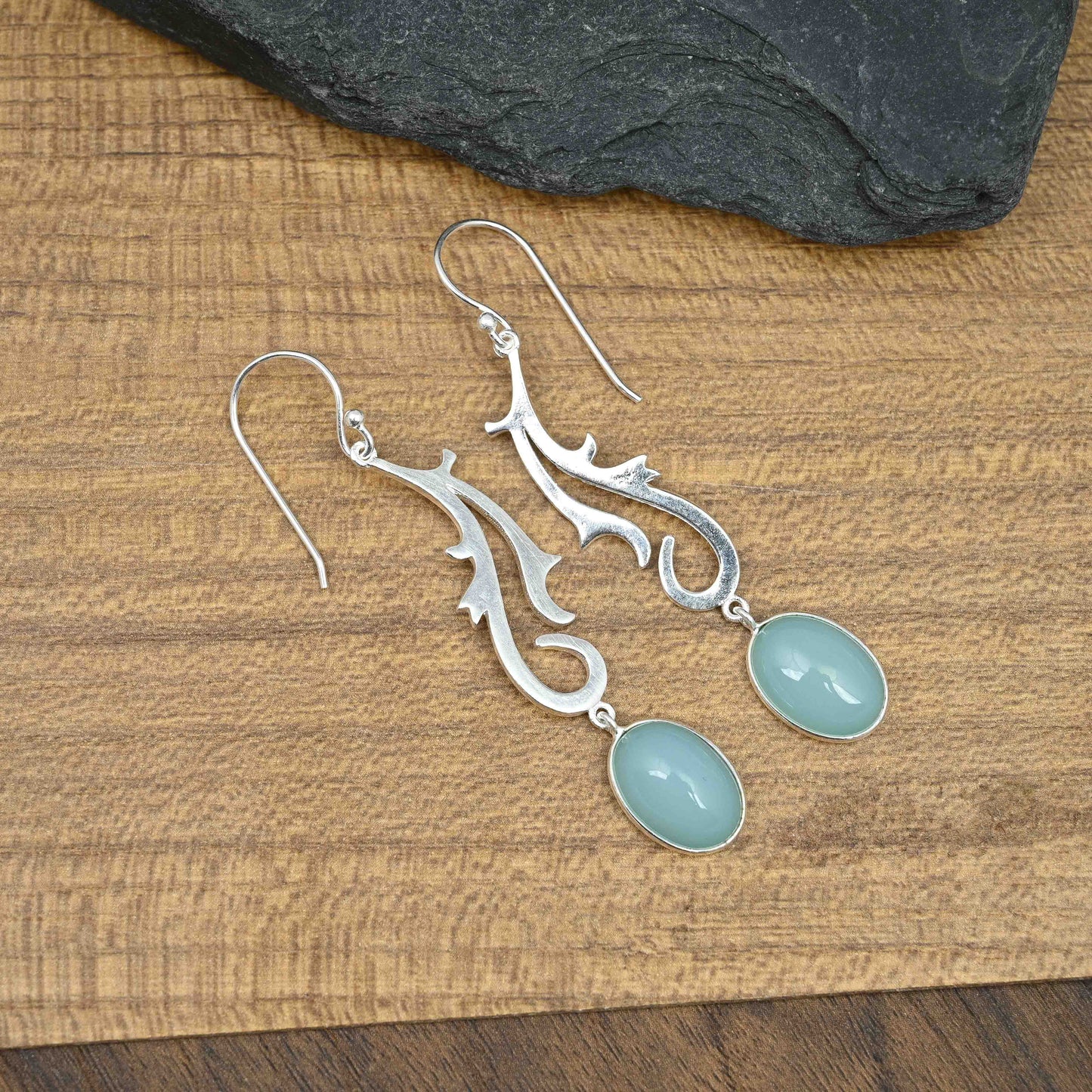Spunky Silver Earrings with Blue Chalcedony