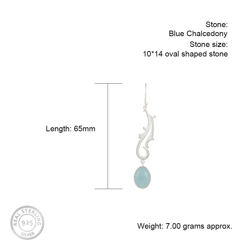 Spunky Silver Earrings with Blue Chalcedony