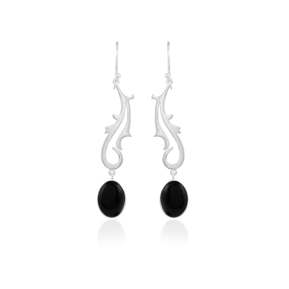 Spunky Silver Earrings with Black Onyx