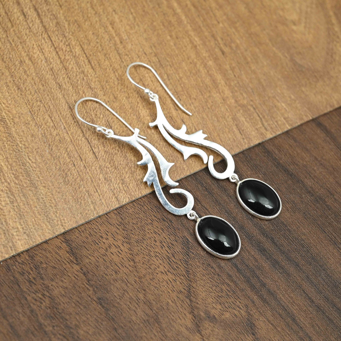 Spunky Silver Earrings with Black Onyx