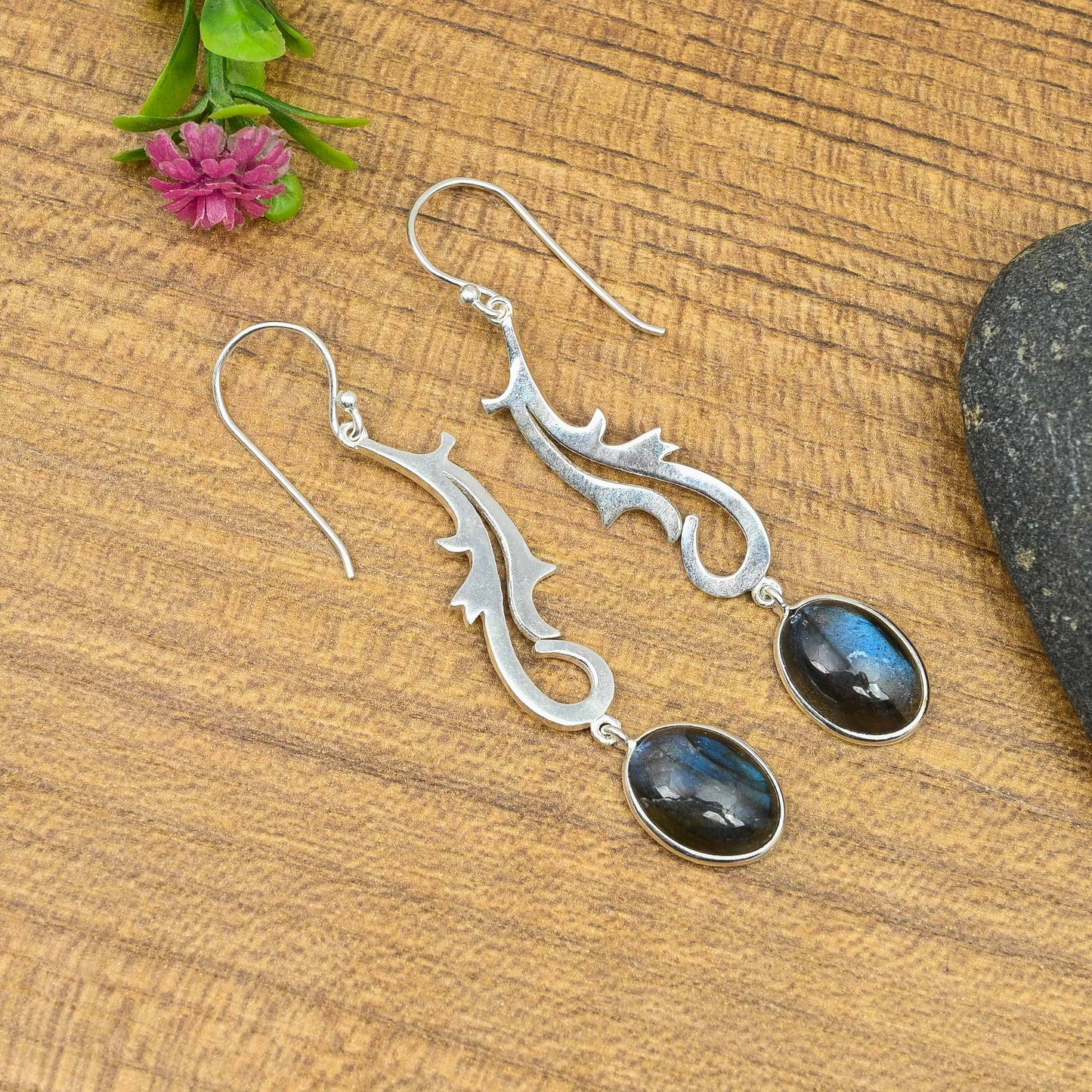 Spunky Silver Earrings with Labradorite