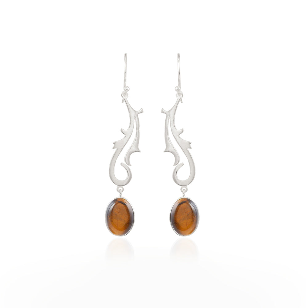 Spunky Silver Earrings with Tiger's Eye