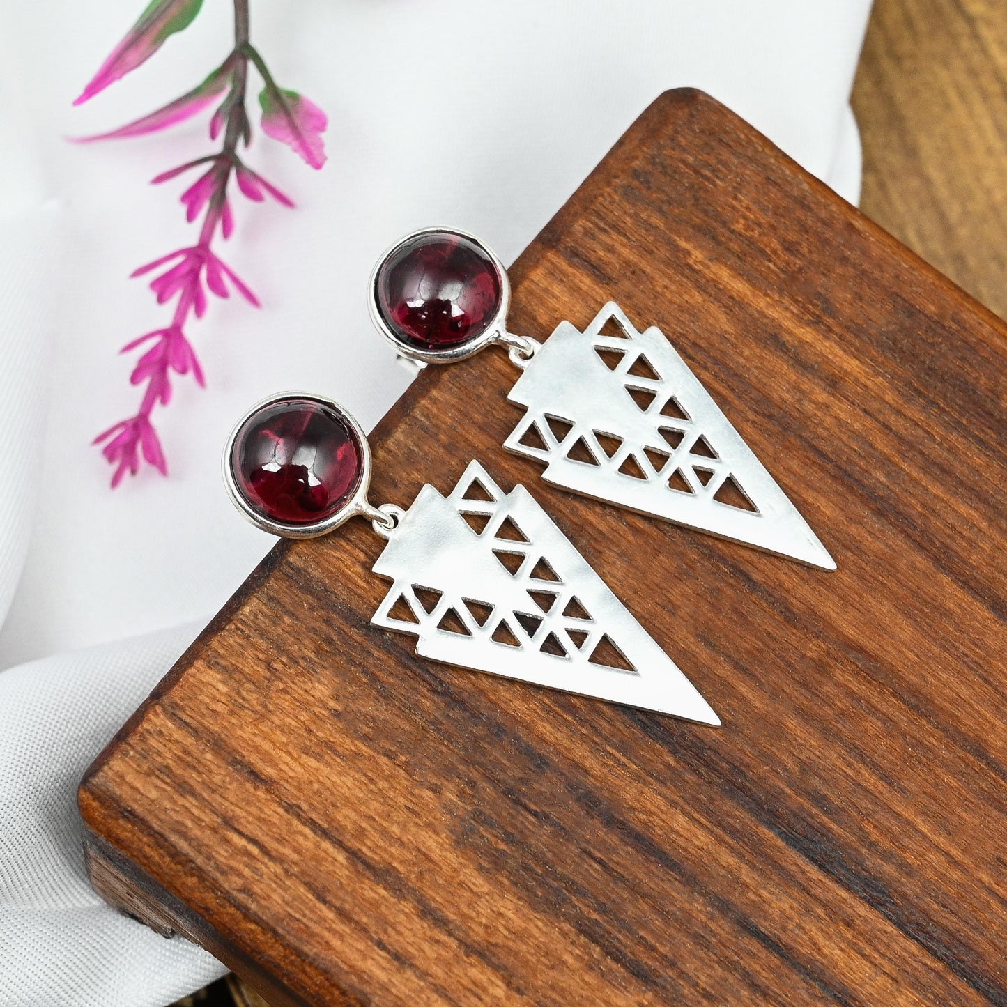 Adair Silver Earrings with Garnet
