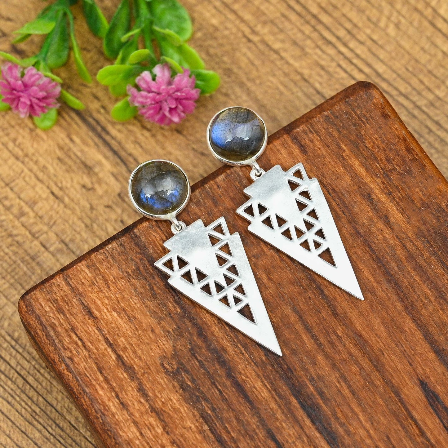 Adair Silver Earrings with Labradorite