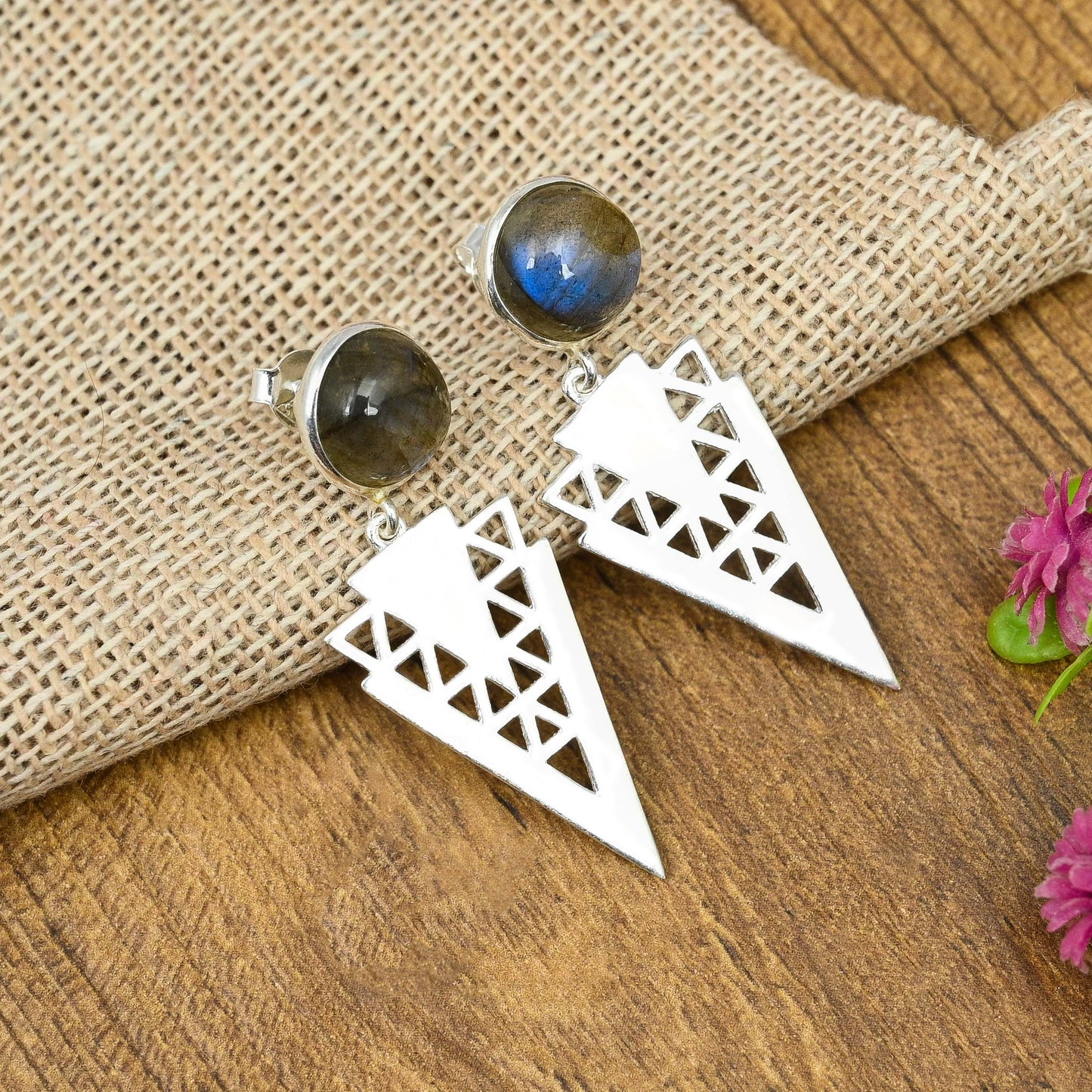 Adair Silver Earrings with Labradorite
