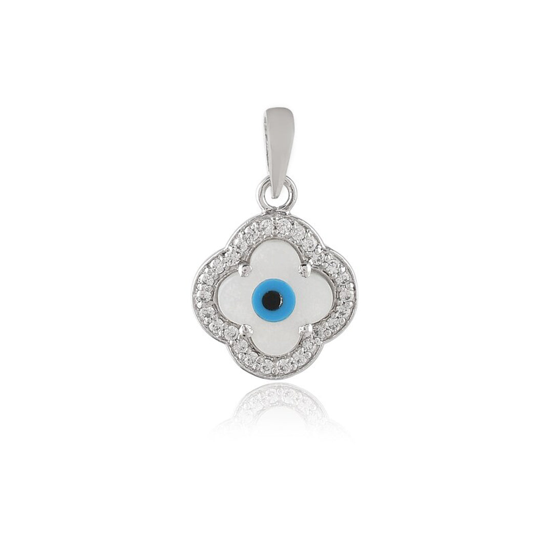 Evil Eye Silver pendant in Cubic Zirconia with chain (Clover shaped)