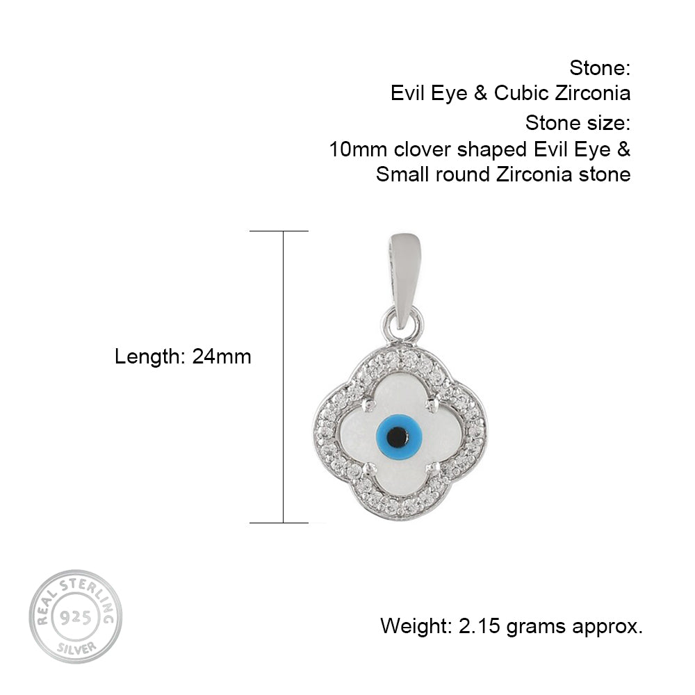 Evil Eye Silver pendant in Cubic Zirconia with chain (Clover shaped)