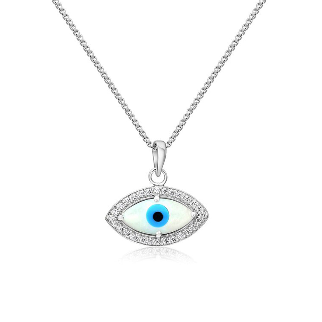 Eye of Protection Pendant in Silver with CZ Clusters