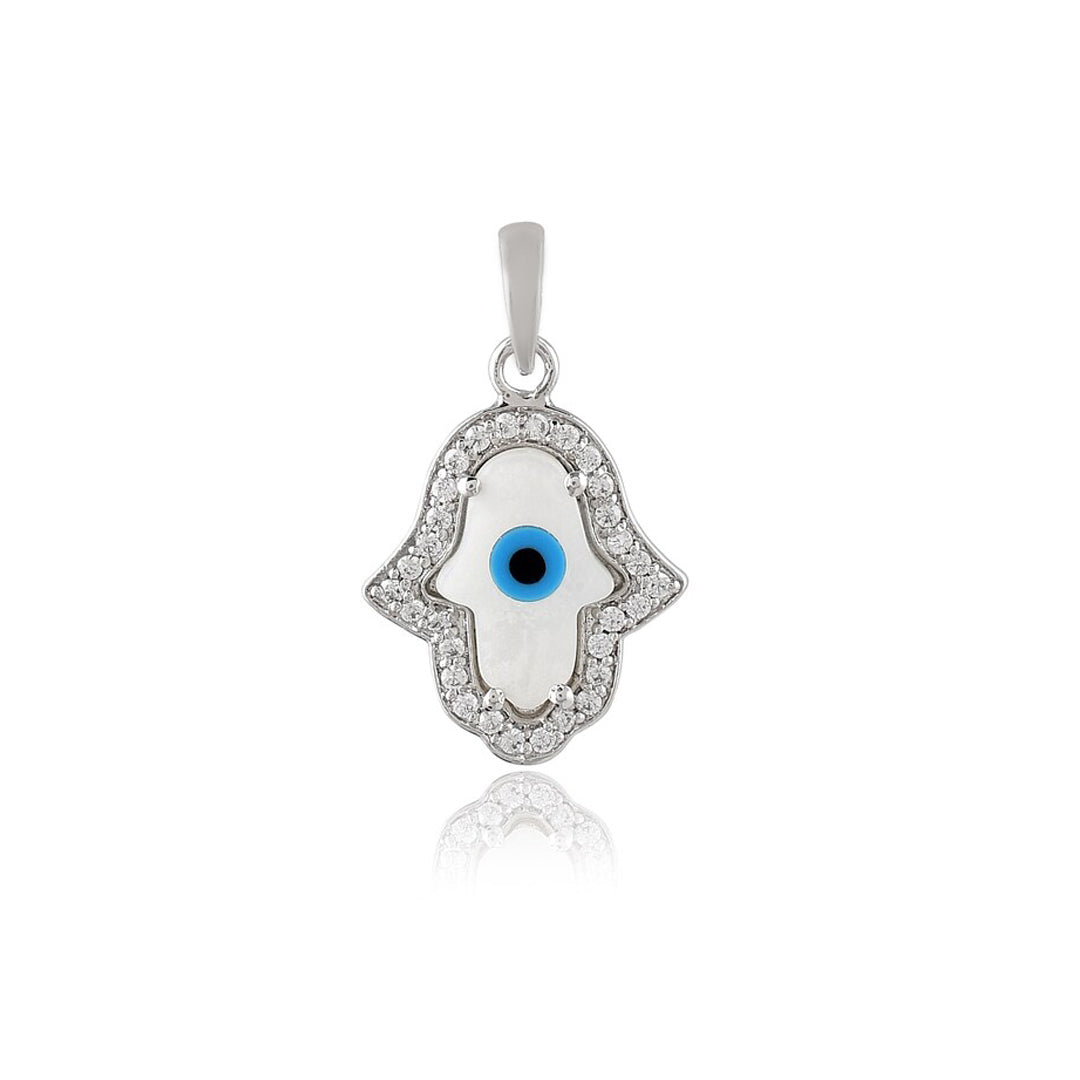 Evil Eye Silver pendant in Cubic Zirconia with chain (Humsa shaped)