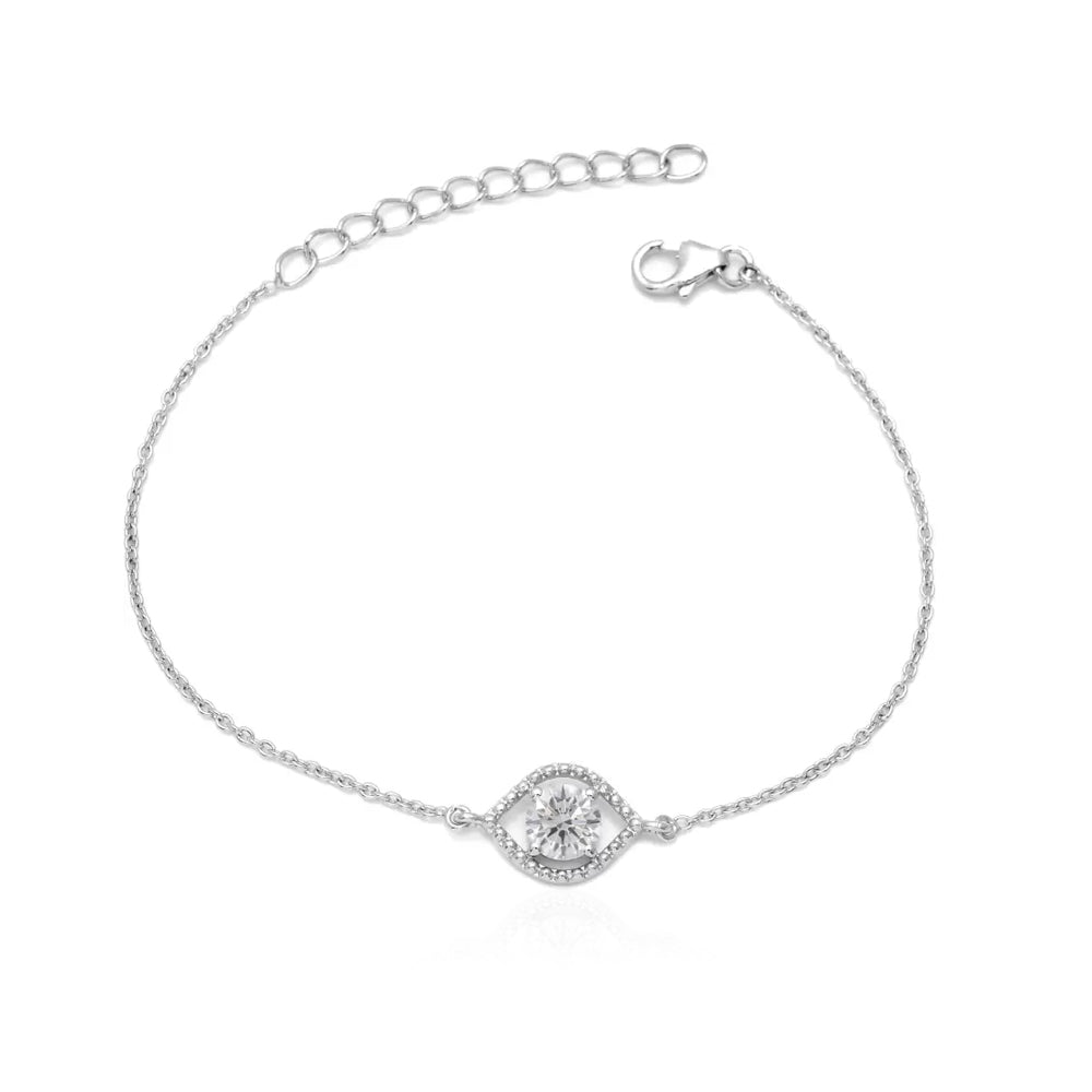 Eye Shaped Silver Bracelet with Cubic Zirconia