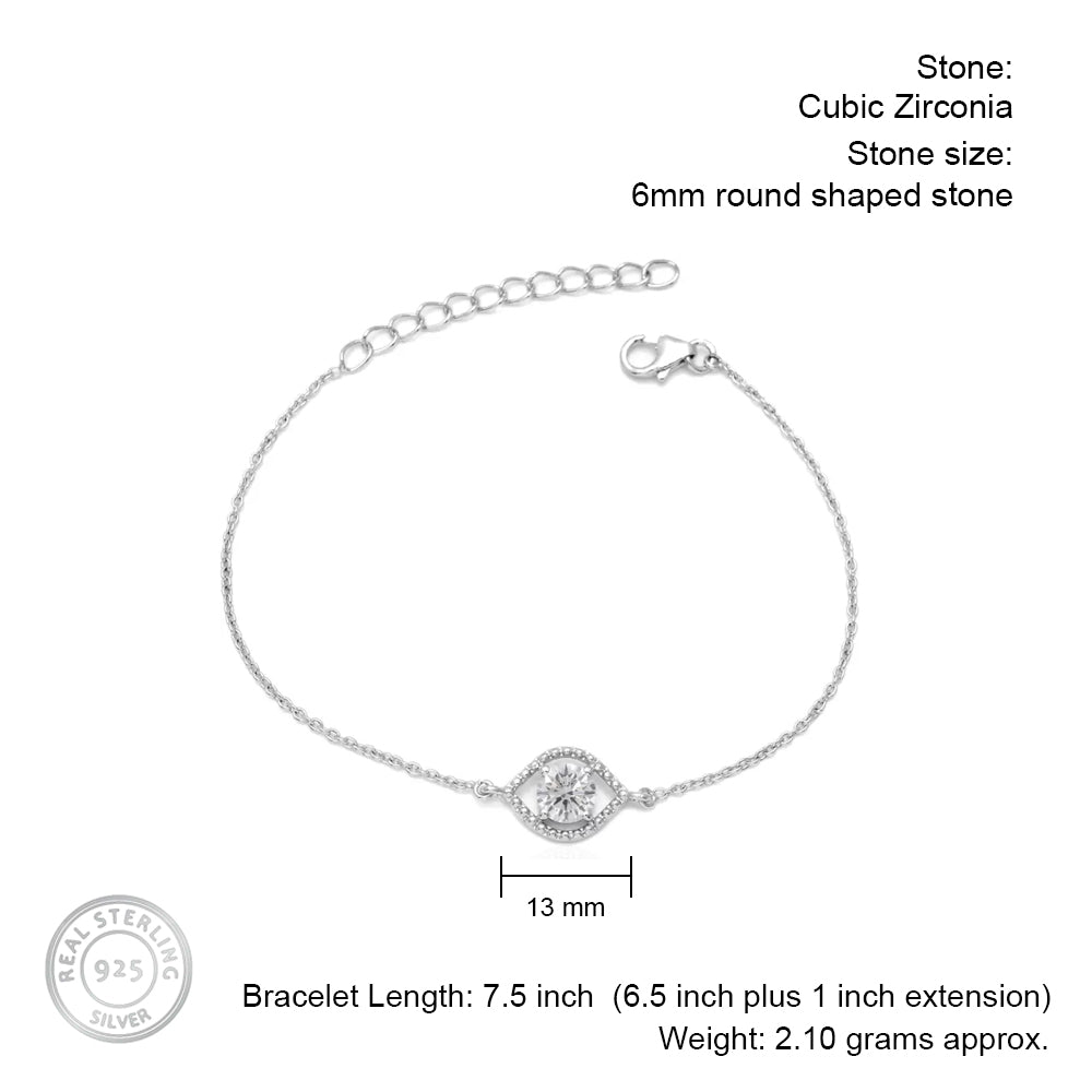 Eye Shaped Silver Bracelet with Cubic Zirconia