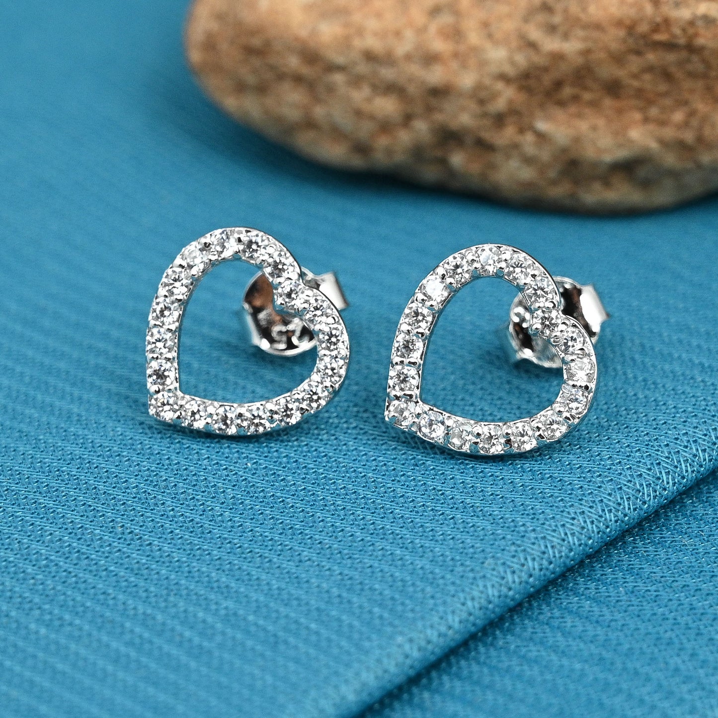 Heart Hollow Silver Studs with Cubic Zirconia