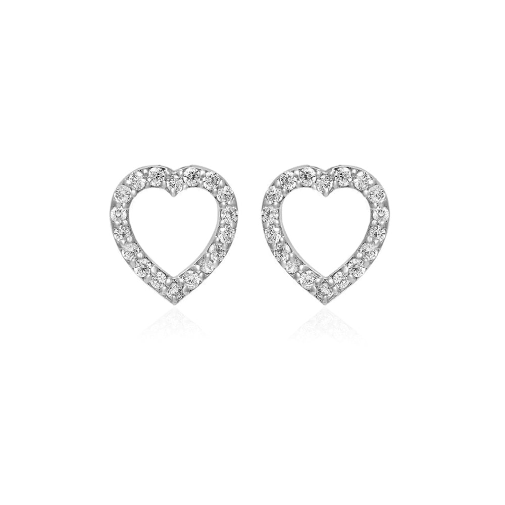 Heart Hollow Silver Studs with Cubic Zirconia