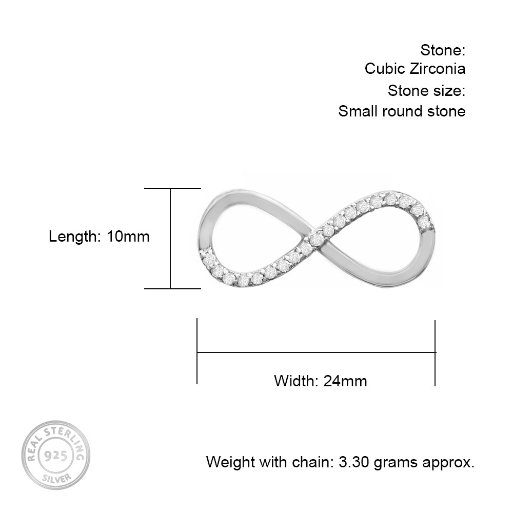 Measurements of Silver infinity pendant on chain with unique fish lock.