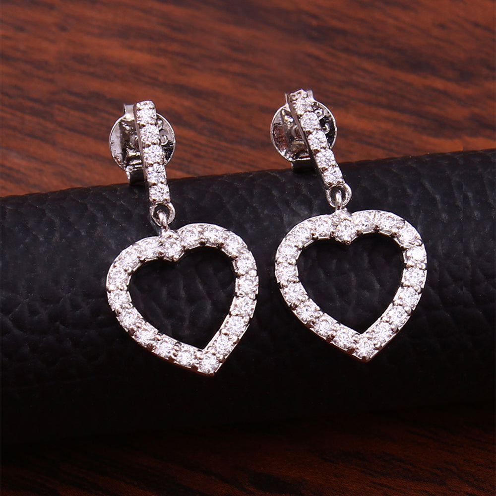 Long Heart Hollow Silver Earrings with Cubic Zirconia