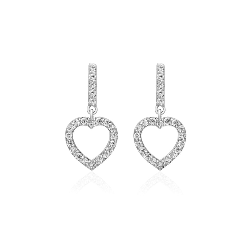 Long Heart Hollow Silver Earrings with Cubic Zirconia