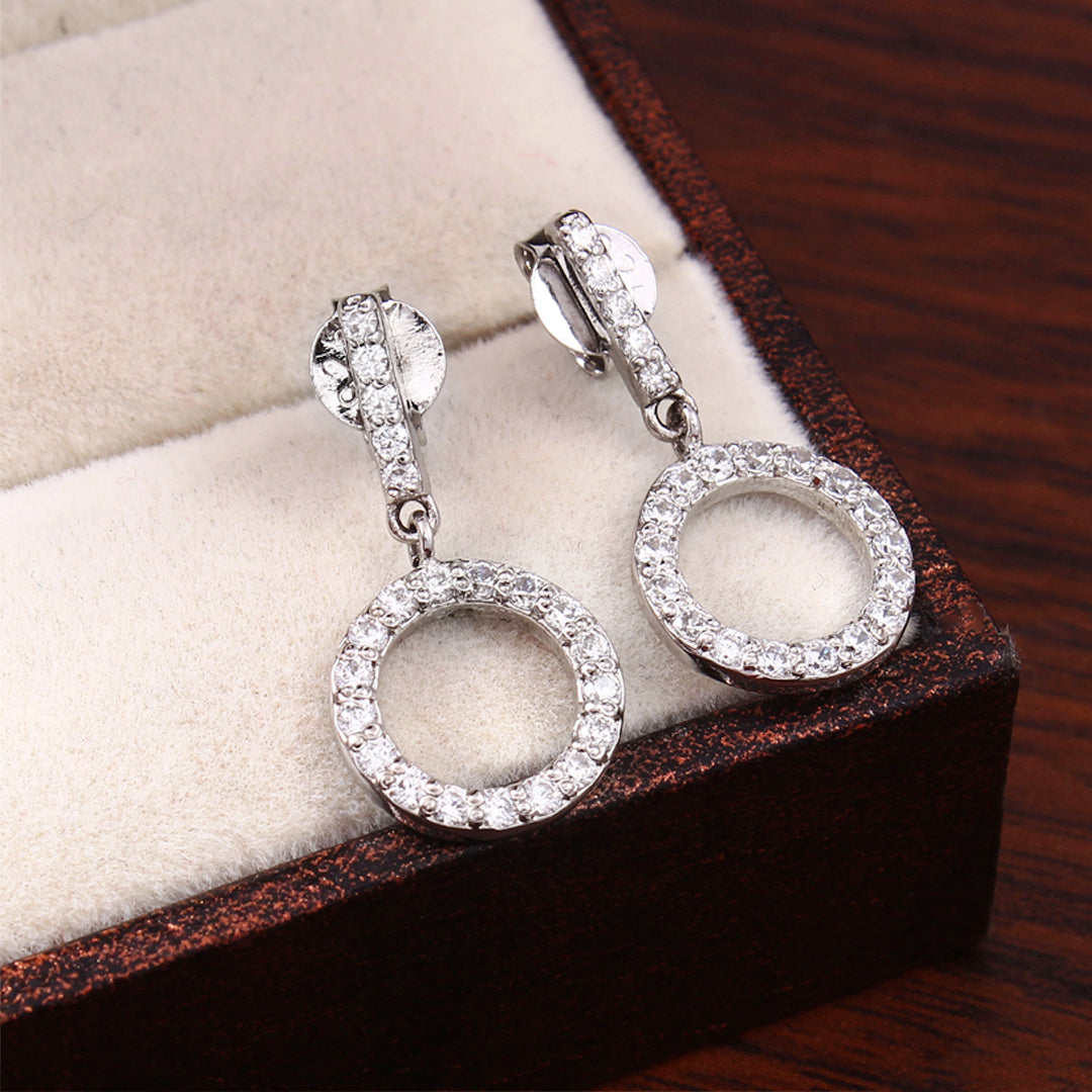 Long Circle Hollow Silver Earrings with Cubic Zirconia