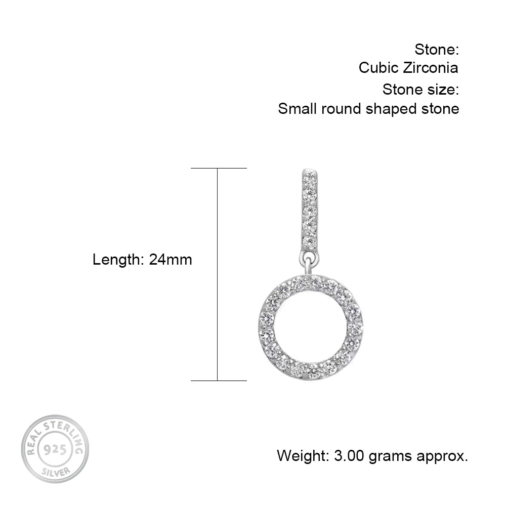 Long Circle Hollow Silver Earrings with Cubic Zirconia