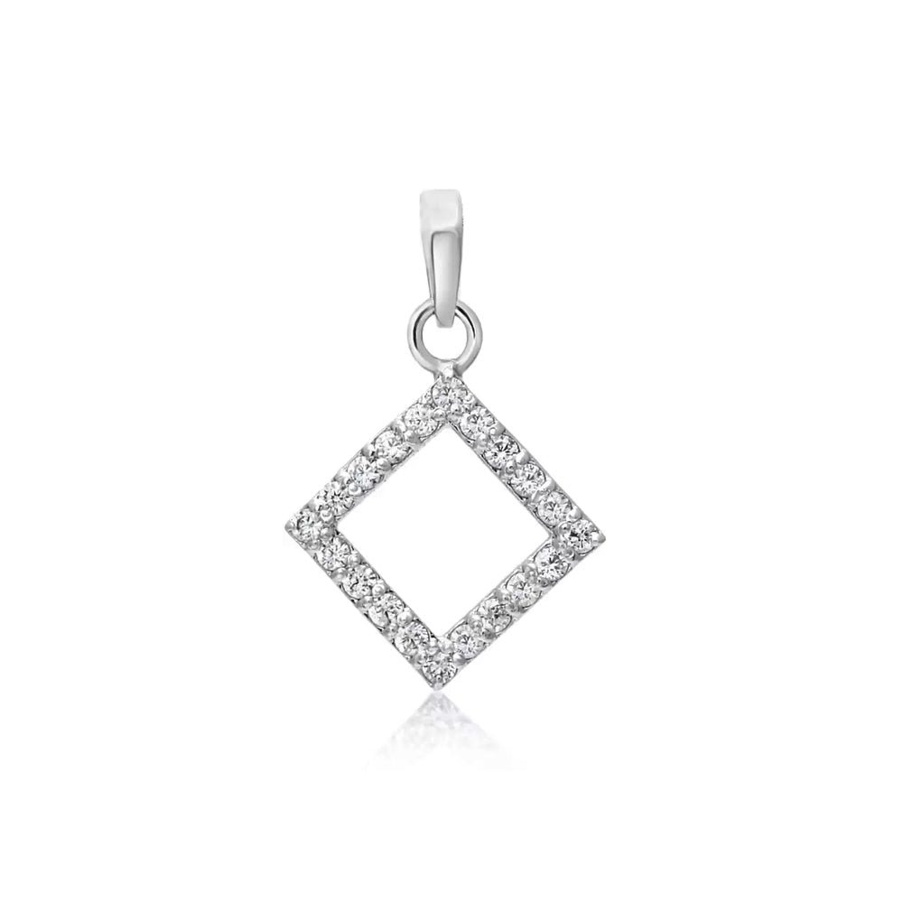 Square Shaped Hollow Silver pendant in Cubic Zirconia with chain