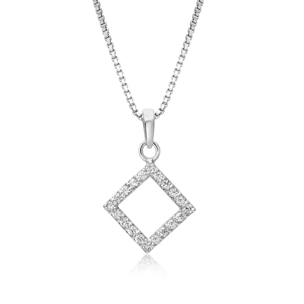 Square Shaped Hollow Silver pendant in Cubic Zirconia with chain