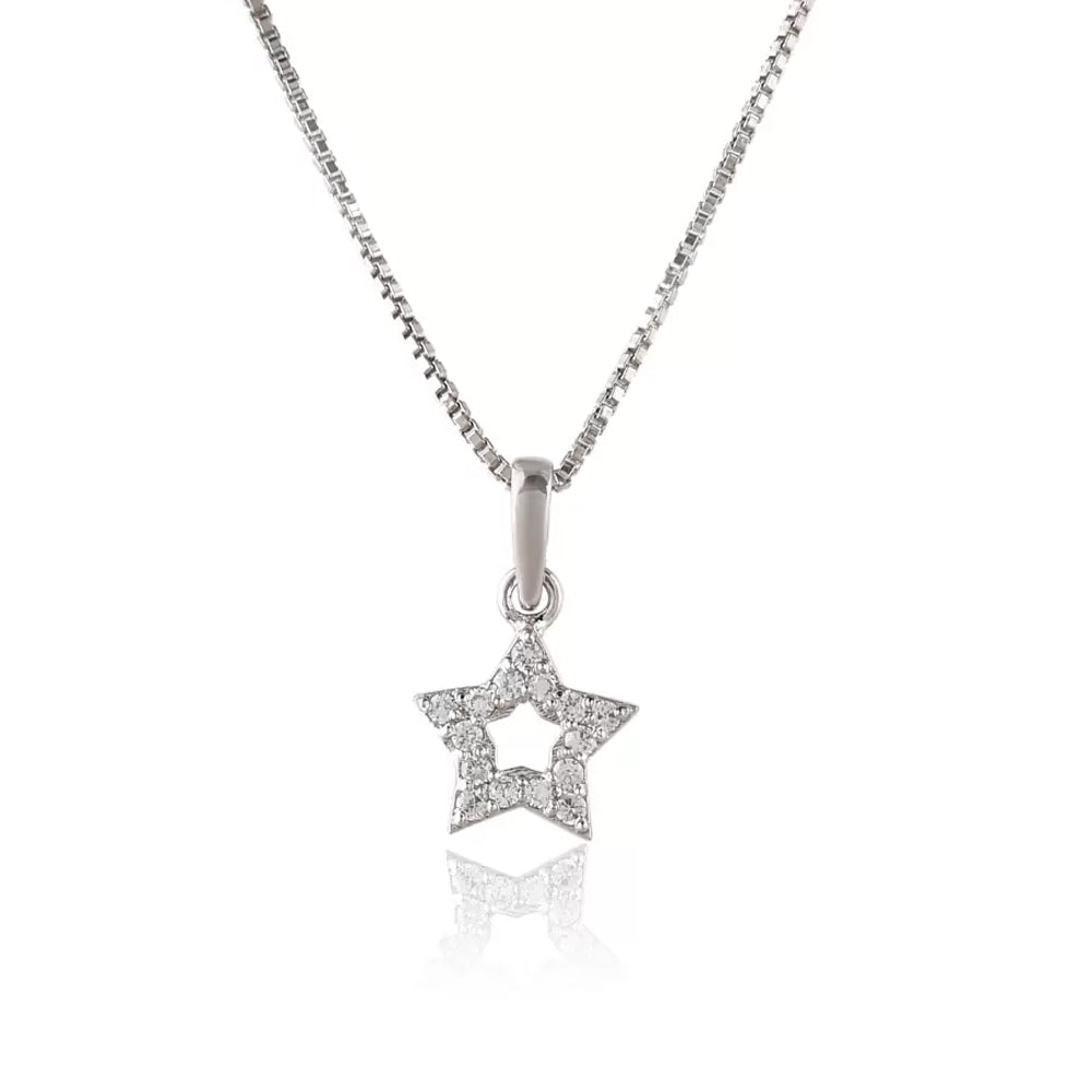 Star Shaped Hollow Silver pendant in Cubic Zirconia with chain