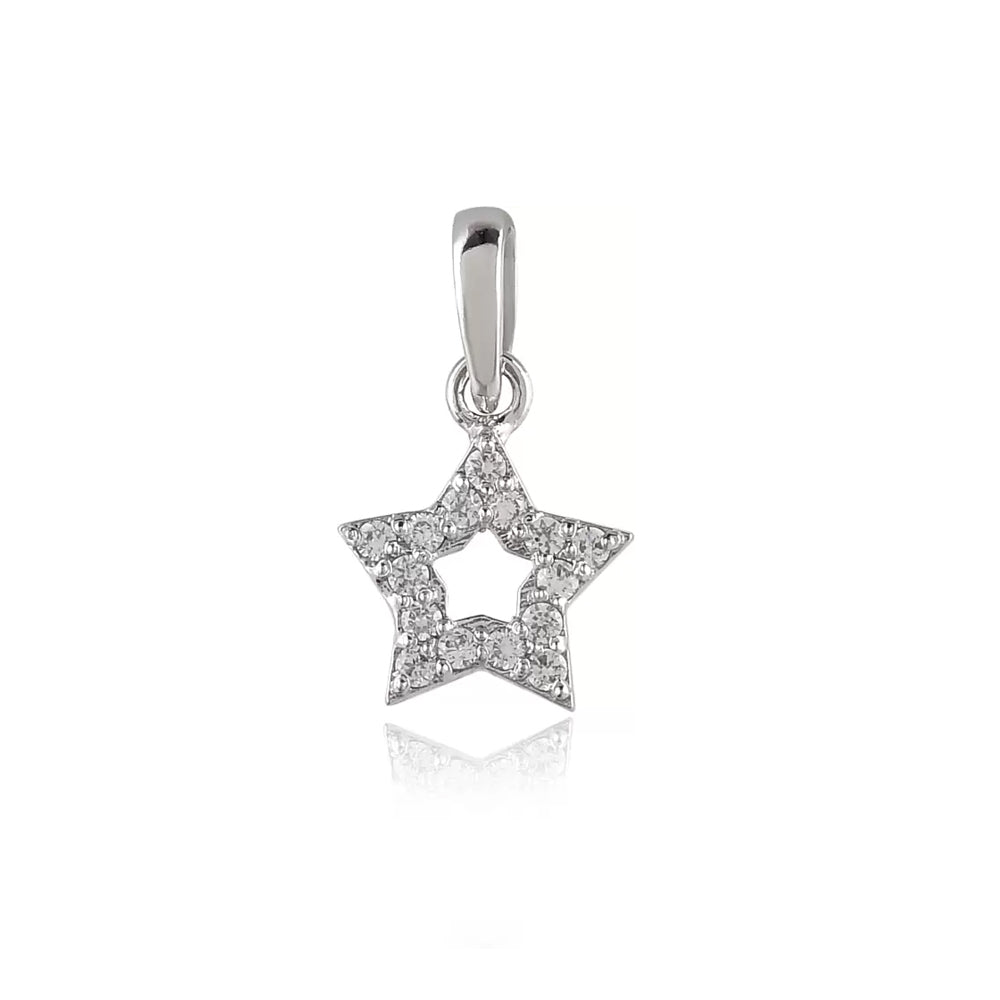 Star Shaped Hollow Silver pendant in Cubic Zirconia with chain