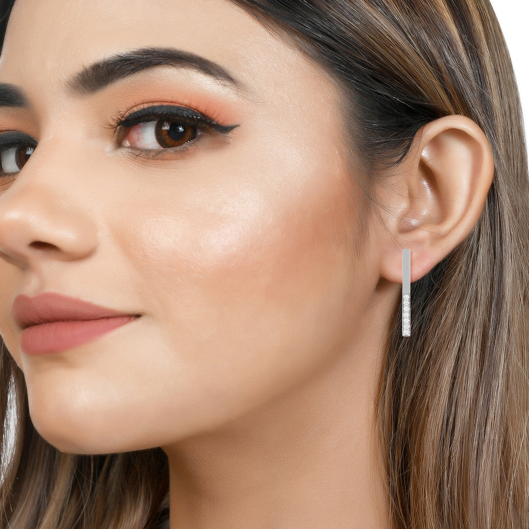 Straight Line Silver Earrings with Cubic Zirconia