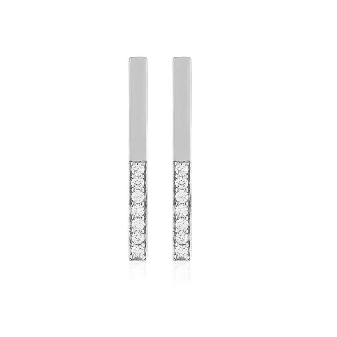 Straight Line Silver Earrings with Cubic Zirconia