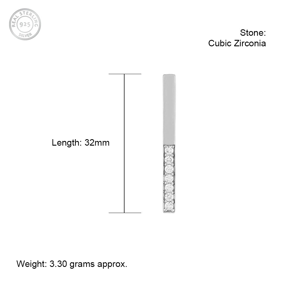 Straight Line Silver Earrings with Cubic Zirconia