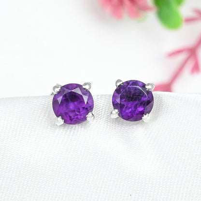 Round 6mm Amethyst Silver Studs