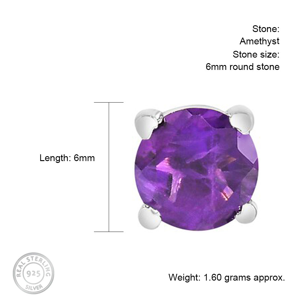 Round 6mm Amethyst Silver Studs