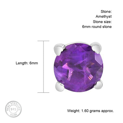 Round 6mm Amethyst Silver Studs