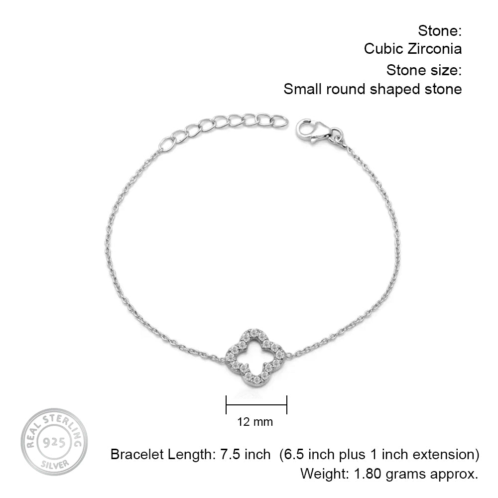 Clover Hollow Silver Bracelet with Cubic Zirconia