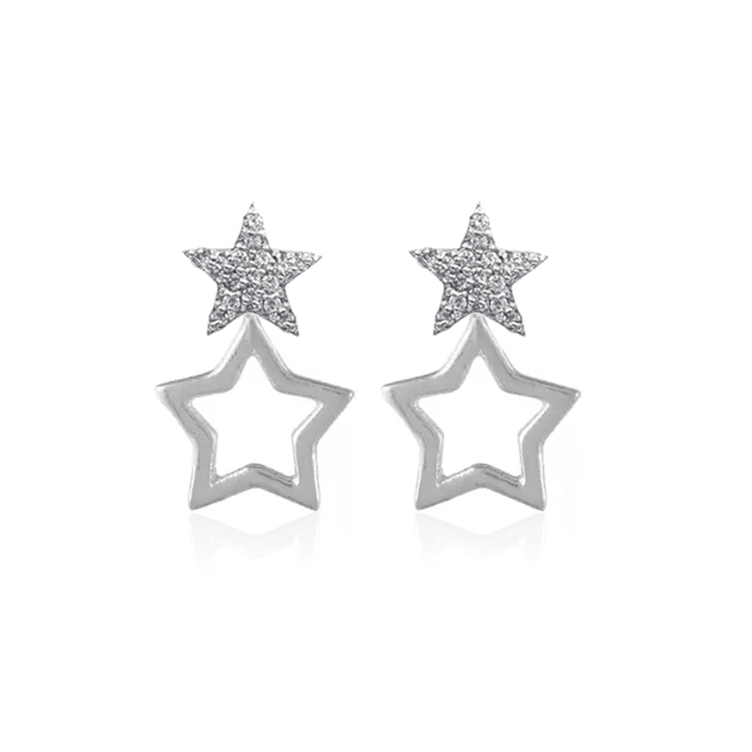 Double Star Silver Earrings with Cubic Zirconia