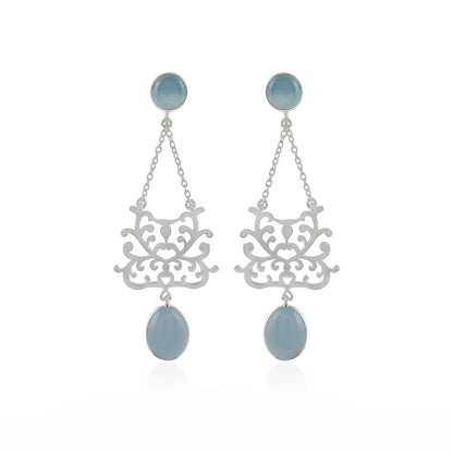 Nexus Silver Earrings with Blue Chalcedony