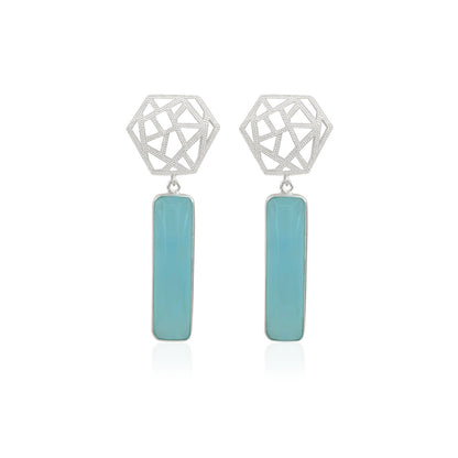 Boxy Silver Earrings with Blue Chalcedony