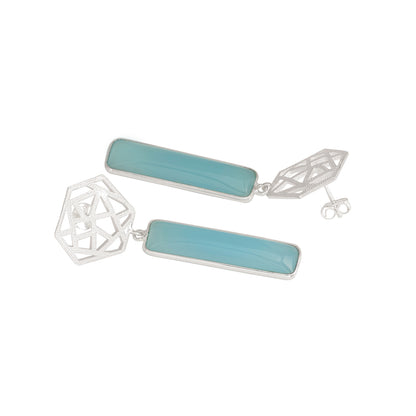 Boxy Silver Earrings with Blue Chalcedony